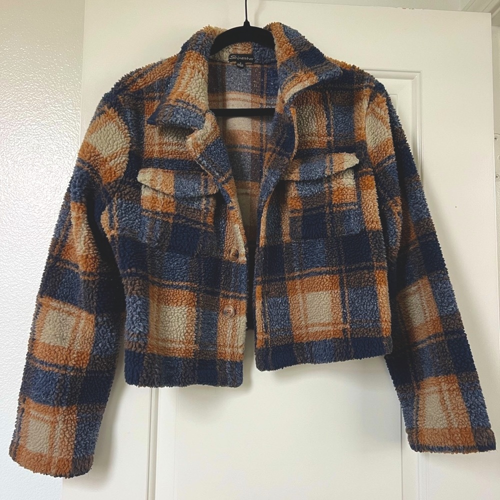 Shinestar Plaid Teddy Sherpa Jacket